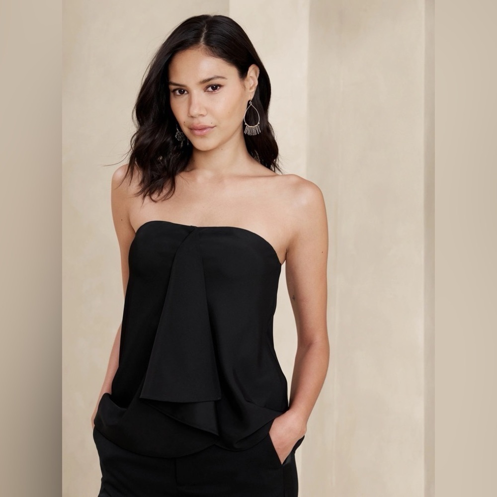 NWT! Banana Republic Black Drape-Front Top - Size 12 & 16 🌅4️⃣